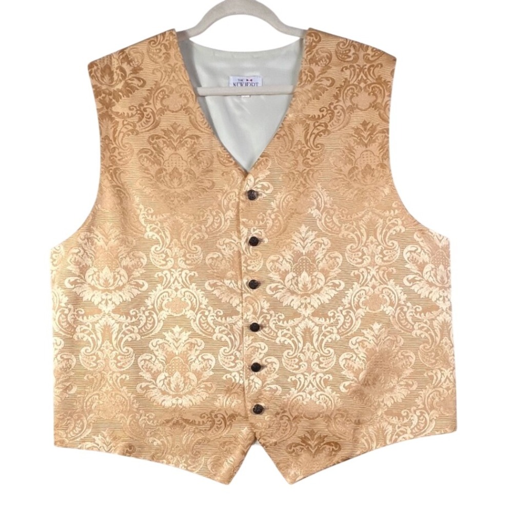 Mens XL Gold Brocade Formal Tuxedo Vest Wedding Prom Dress Waistcoat Vest